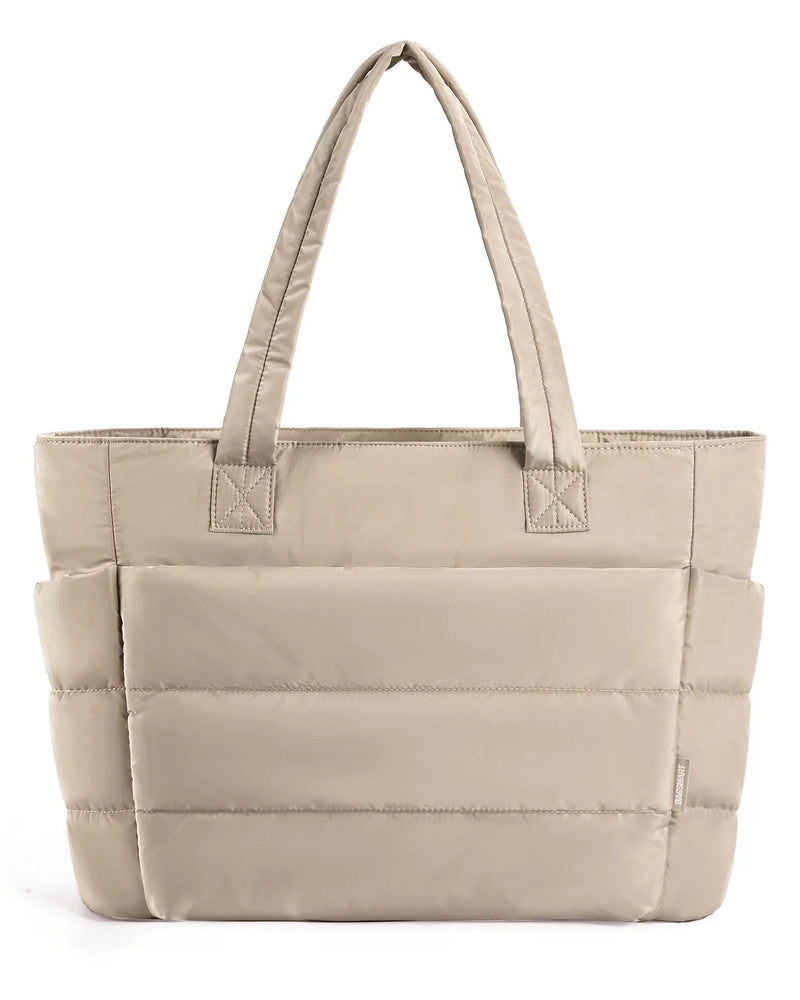 Black Quilted Large Tote Bag — Women's One-Shoulder Travel & Laptop Handbag