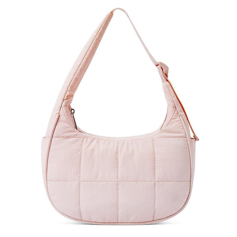 Quilted Puffer Crescent Shoulder Bag - Waterproof Nylon Hobo Bag with Adjustable Strap & Side Pocket