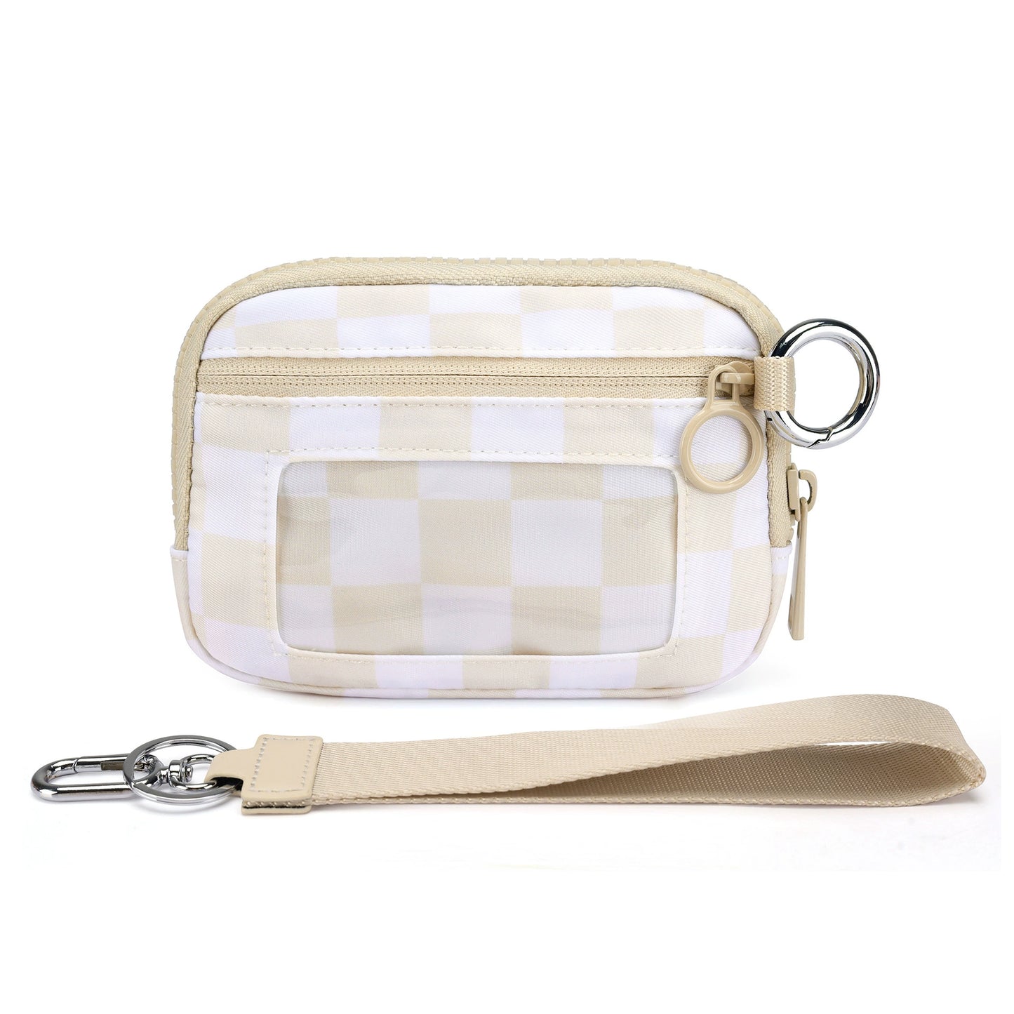 Checkered Wrist Bag - Waterproof Polyester Sports Running Pouch with Detachable Strap & Key Ring