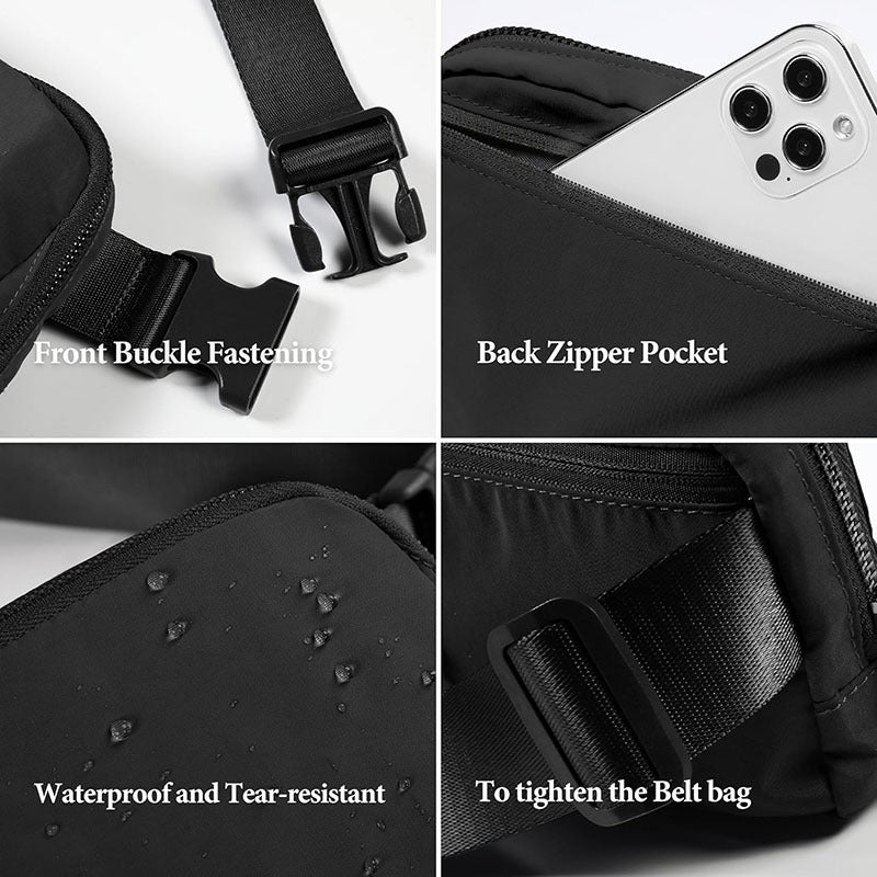 Black Lightweight Nylon Waist & Chest Bag - Splash - Proof Adjustable Running Fanny Pack