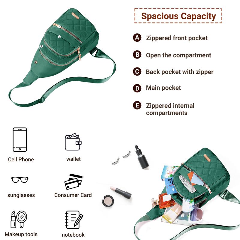 Quilted Crossbody Sling Bag - Waterproof Large Capacity Chest Pack with Adjustable Strap