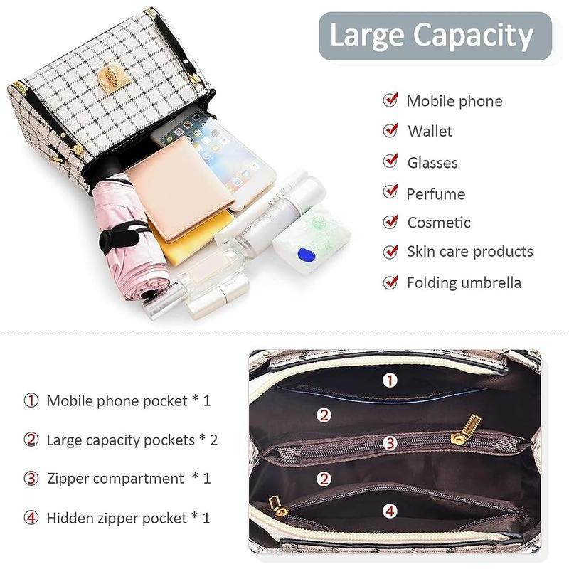 Plaid Small Crossbody Bag - Cute Bear Charm Fashion Handbag with Adjustable Strap for Daily Use