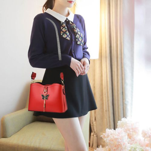 Crossbody Bag with Butterfly Charm - Small Fashion Handbag with Adjustable Strap & Gold Hardware