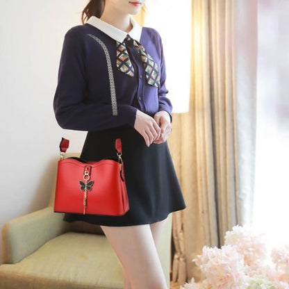 Crossbody Bag with Butterfly Charm - Small Fashion Handbag with Adjustable Strap & Gold Hardware