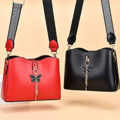 Crossbody Bag with Butterfly Charm - Small Fashion Handbag with Adjustable Strap & Gold Hardware