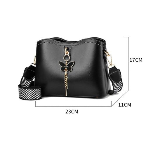 Crossbody Bag with Butterfly Charm - Small Fashion Handbag with Adjustable Strap & Gold Hardware