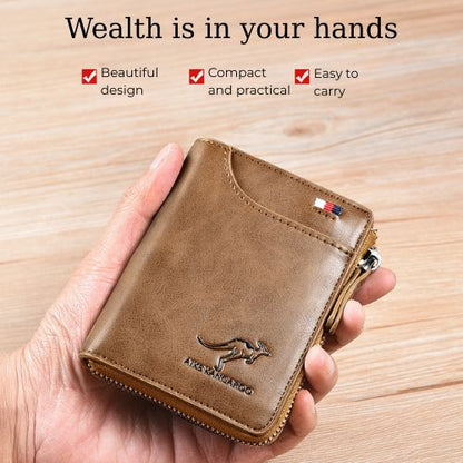 Men's RFID Blocking Wallet - Anti-Theft Leather Bifold with Zipper Closure & Multiple Card Slots