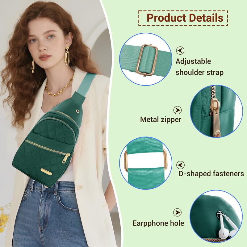 Quilted Crossbody Sling Bag - Waterproof Large Capacity Chest Pack with Adjustable Strap