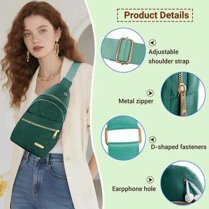 Quilted Crossbody Sling Bag - Waterproof Large Capacity Chest Pack with Adjustable Strap