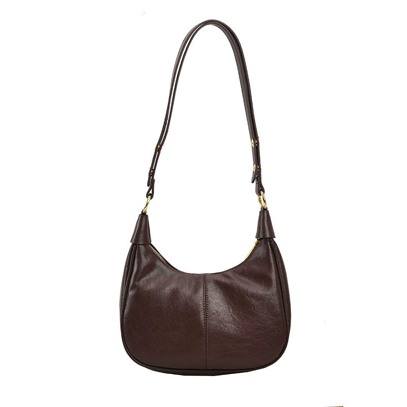 Leather Hobo Shoulder Bag - Women's Versatile Underarm Dumpling Bag with Gold Hardware & Zipper Closure