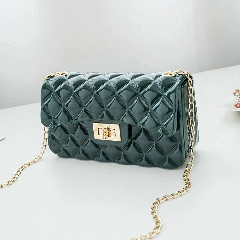 Quilted Leather Shoulder Bag - Double Flap Chain Crossbody Purse with Gold Hardware