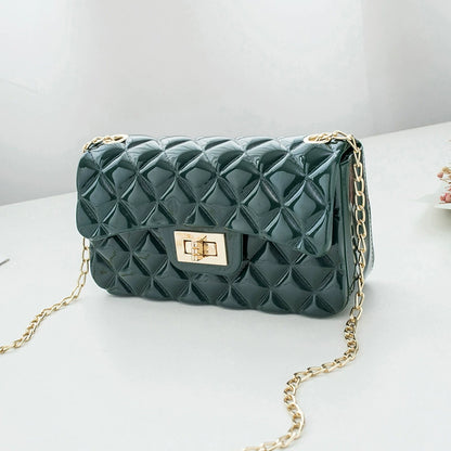 Quilted Leather Shoulder Bag - Double Flap Chain Crossbody Purse with Gold Hardware
