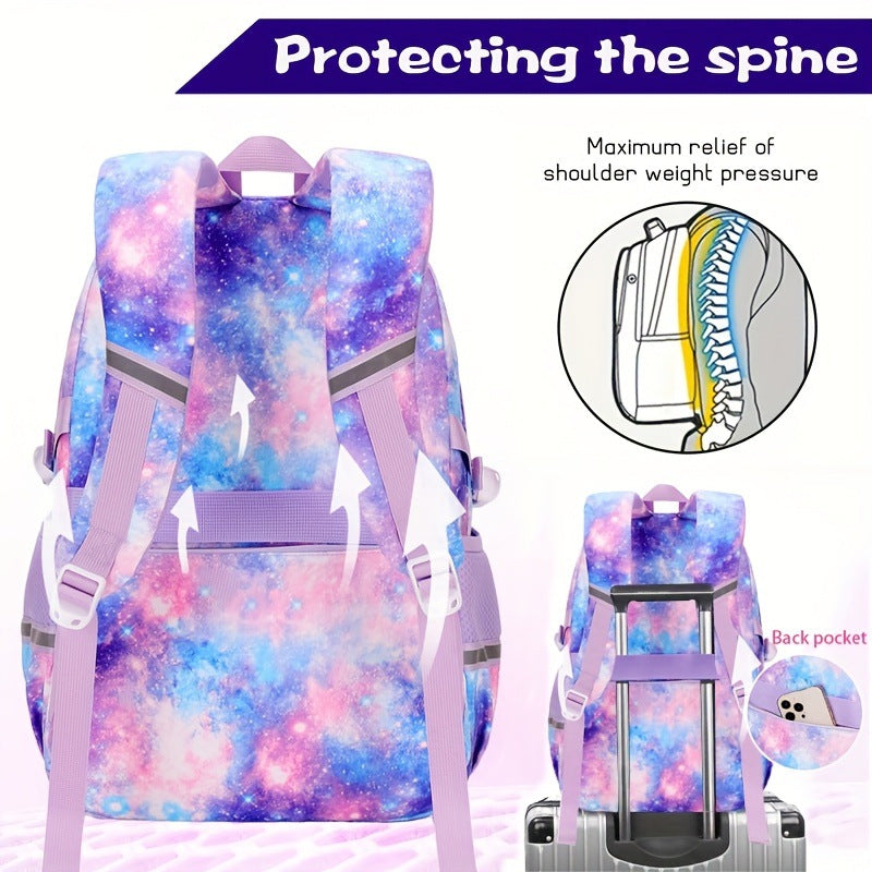 School Backpack Set - Waterproof Strawberry Print 3-Piece Set with Lunch Bag & Pencil Case for Students