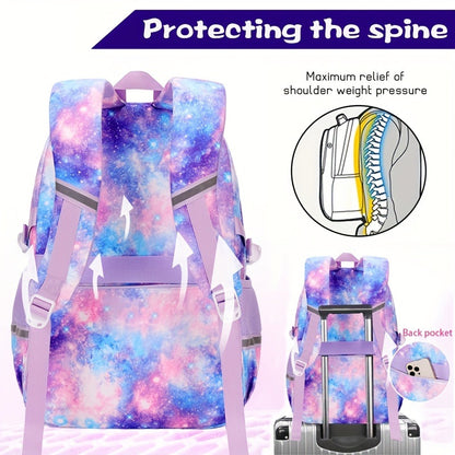 School Backpack Set - Waterproof Strawberry Print 3-Piece Set with Lunch Bag & Pencil Case for Students