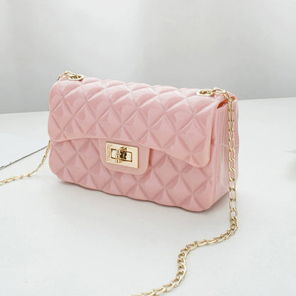 Quilted Leather Shoulder Bag - Double Flap Chain Crossbody Purse with Gold Hardware