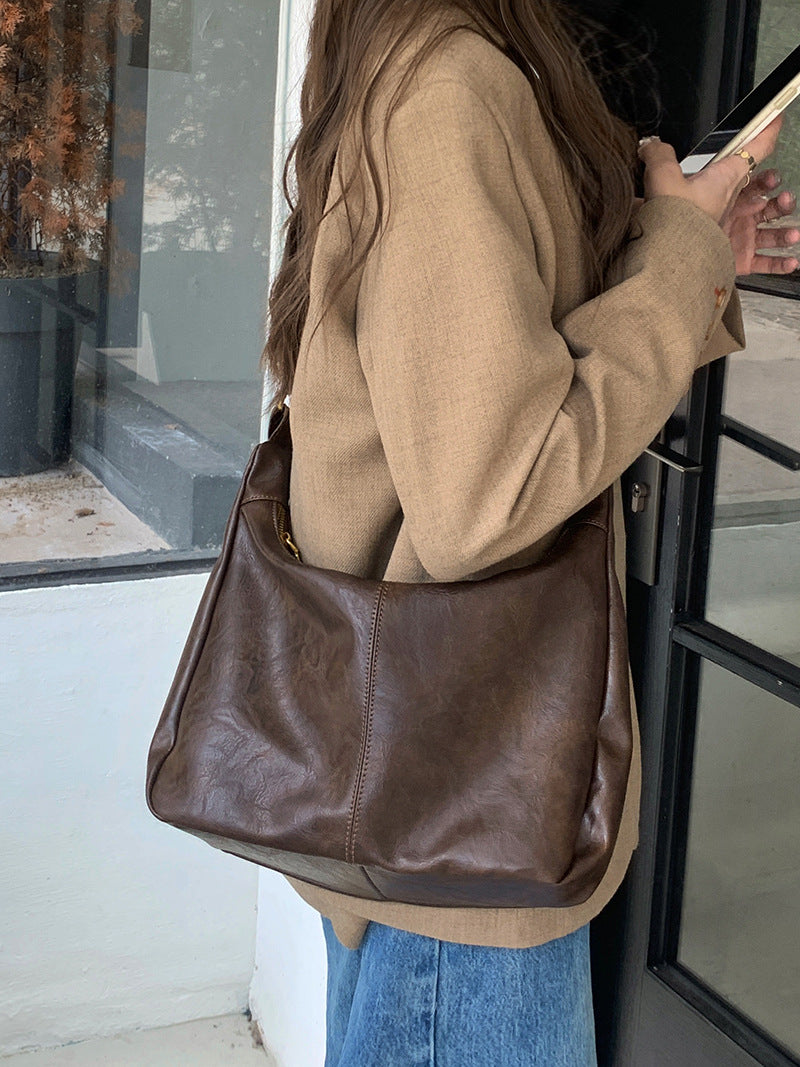 Leather Crossbody Shoulder Bag - Vintage Style Daily Commuter Handbag