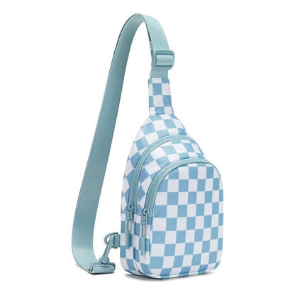 Checkered Sling Bag - Aesthetic Crossbody Chest Pack Water-Resistant Nylon Travel Bag
