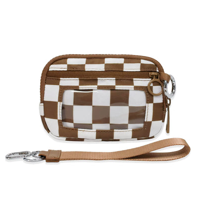 Checkered Wrist Bag - Waterproof Polyester Sports Running Pouch with Detachable Strap & Key Ring