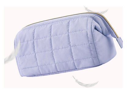 Quilted Makeup Bag - Puffy Padded Travel Cosmetic Organizer with Gold Zipper & Wide-Open Design