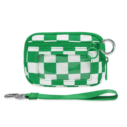 Checkered Wrist Bag - Waterproof Polyester Sports Running Pouch with Detachable Strap & Key Ring