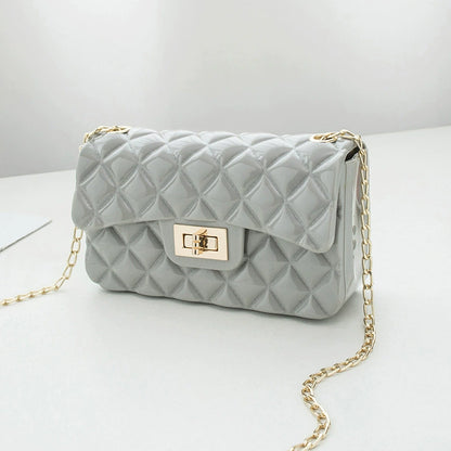Quilted Leather Shoulder Bag - Double Flap Chain Crossbody Purse with Gold Hardware
