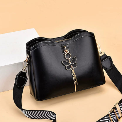 Crossbody Bag with Butterfly Charm - Small Fashion Handbag with Adjustable Strap & Gold Hardware