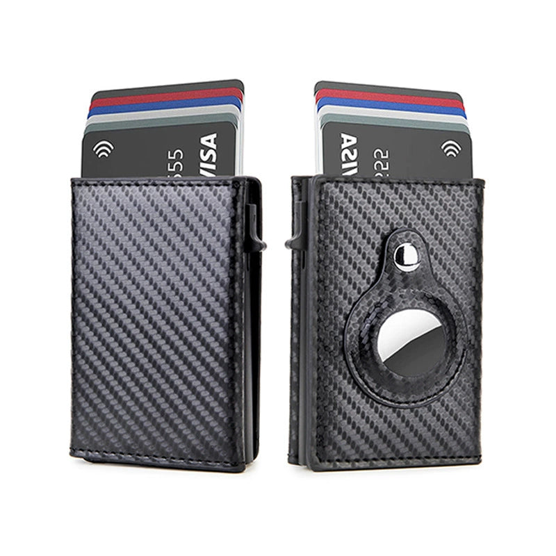 Carbon Fiber Smart Wallet with AirTag Holder - RFID Blocking Men's Minimalist Card Holder with Pop-Up Mechanism