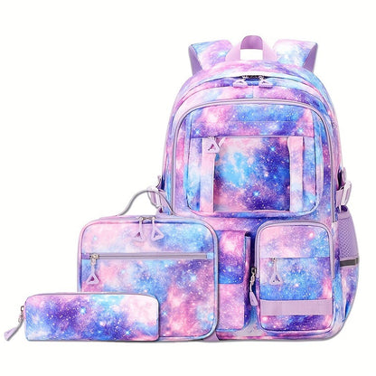 School Backpack Set - Waterproof Strawberry Print 3-Piece Set with Lunch Bag & Pencil Case for Students