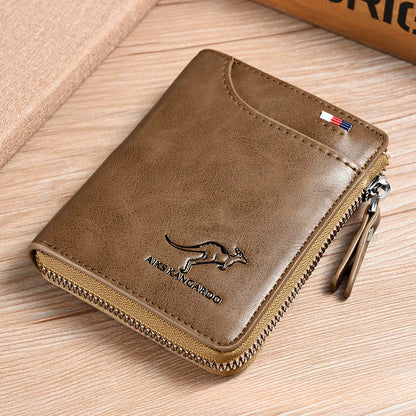 Men's RFID Blocking Wallet - Anti-Theft Leather Bifold with Zipper Closure & Multiple Card Slots