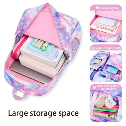 School Backpack Set - Waterproof Strawberry Print 3-Piece Set with Lunch Bag & Pencil Case for Students