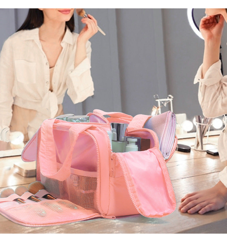 Quilted Travel Toiletry Bag - Large Capacity Wet/Dry Separation Organizer