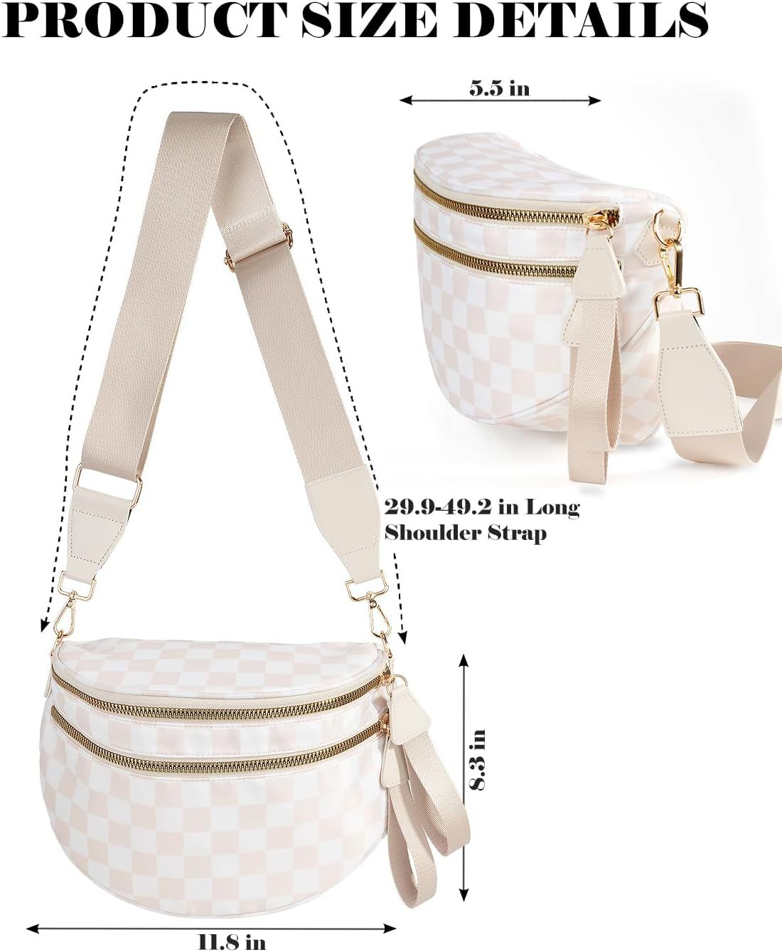 Checkered Bags Crossbody Spacious Nylon Belt Bag, Adjustable Strap, Multiple Colors