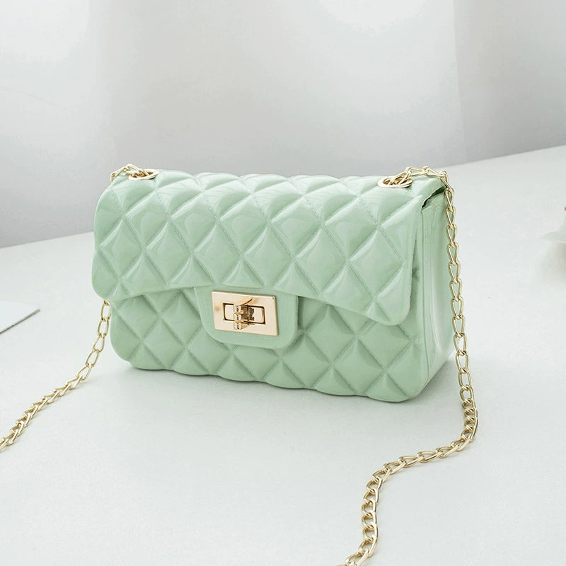 Quilted Leather Shoulder Bag - Double Flap Chain Crossbody Purse with Gold Hardware