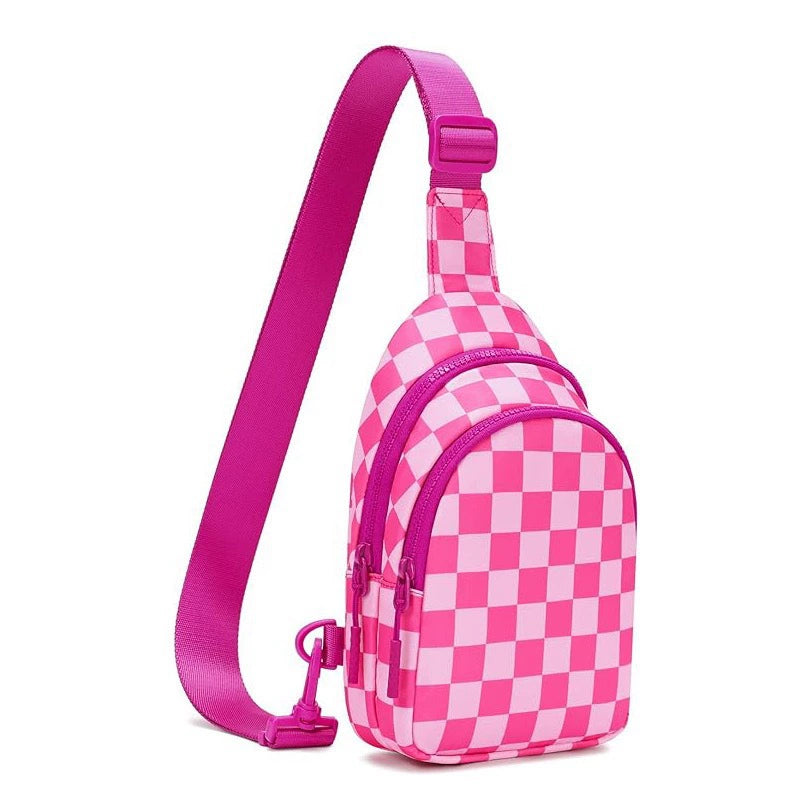 Checkered Sling Bag - Aesthetic Crossbody Chest Pack Water-Resistant Nylon Travel Bag