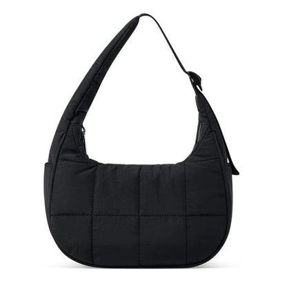 Quilted Puffer Crescent Shoulder Bag - Waterproof Nylon Hobo Bag with Adjustable Strap & Side Pocket