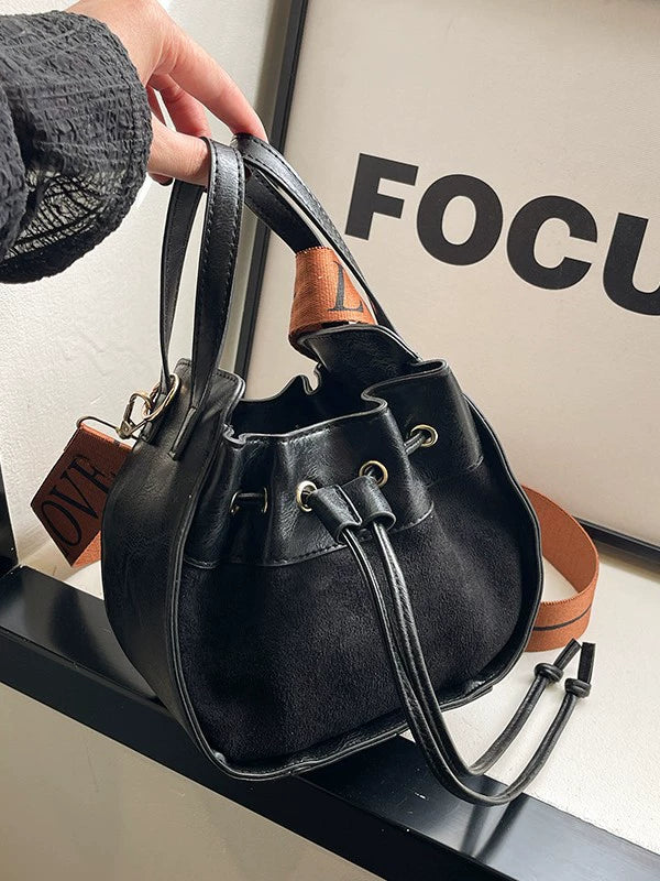 Frosted Bucket Bag 2025 - Korean Style Crossbody Handbag with Drawstring Closure