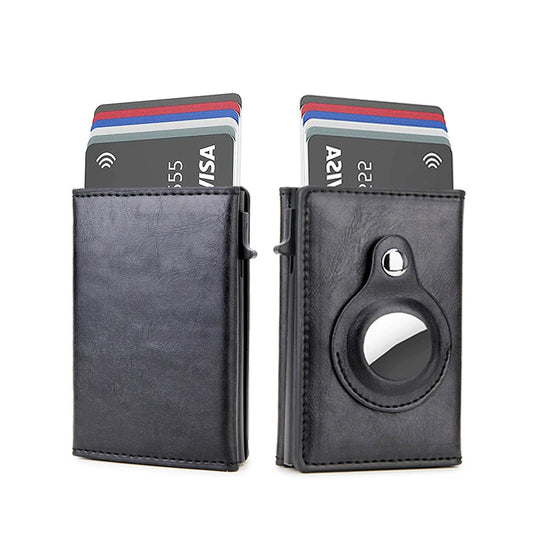 Carbon Fiber Smart Wallet with AirTag Holder - RFID Blocking Men's Minimalist Card Holder with Pop-Up Mechanism