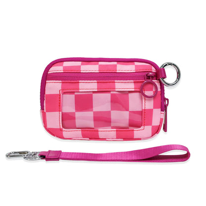 Checkered Wrist Bag - Waterproof Polyester Sports Running Pouch with Detachable Strap & Key Ring