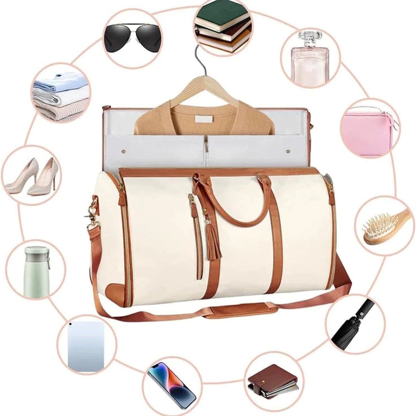 Pink Waterproof Large Travel Duffle - Women’s Portable Luggage & Hanging Trolley Bag