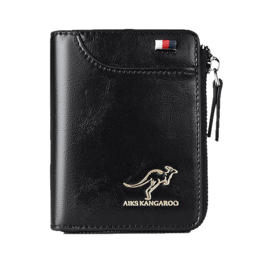 Men's RFID Blocking Wallet - Anti-Theft Leather Bifold with Zipper Closure & Multiple Card Slots