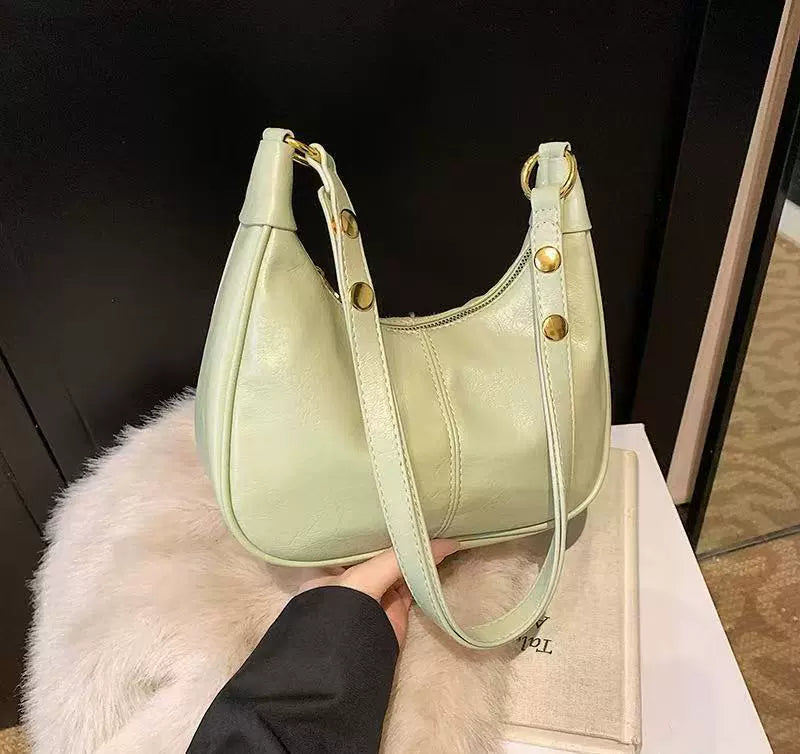 Leather Hobo Shoulder Bag - Women's Versatile Underarm Dumpling Bag with Gold Hardware & Zipper Closure