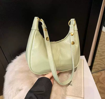 Leather Hobo Shoulder Bag - Women's Versatile Underarm Dumpling Bag with Gold Hardware & Zipper Closure