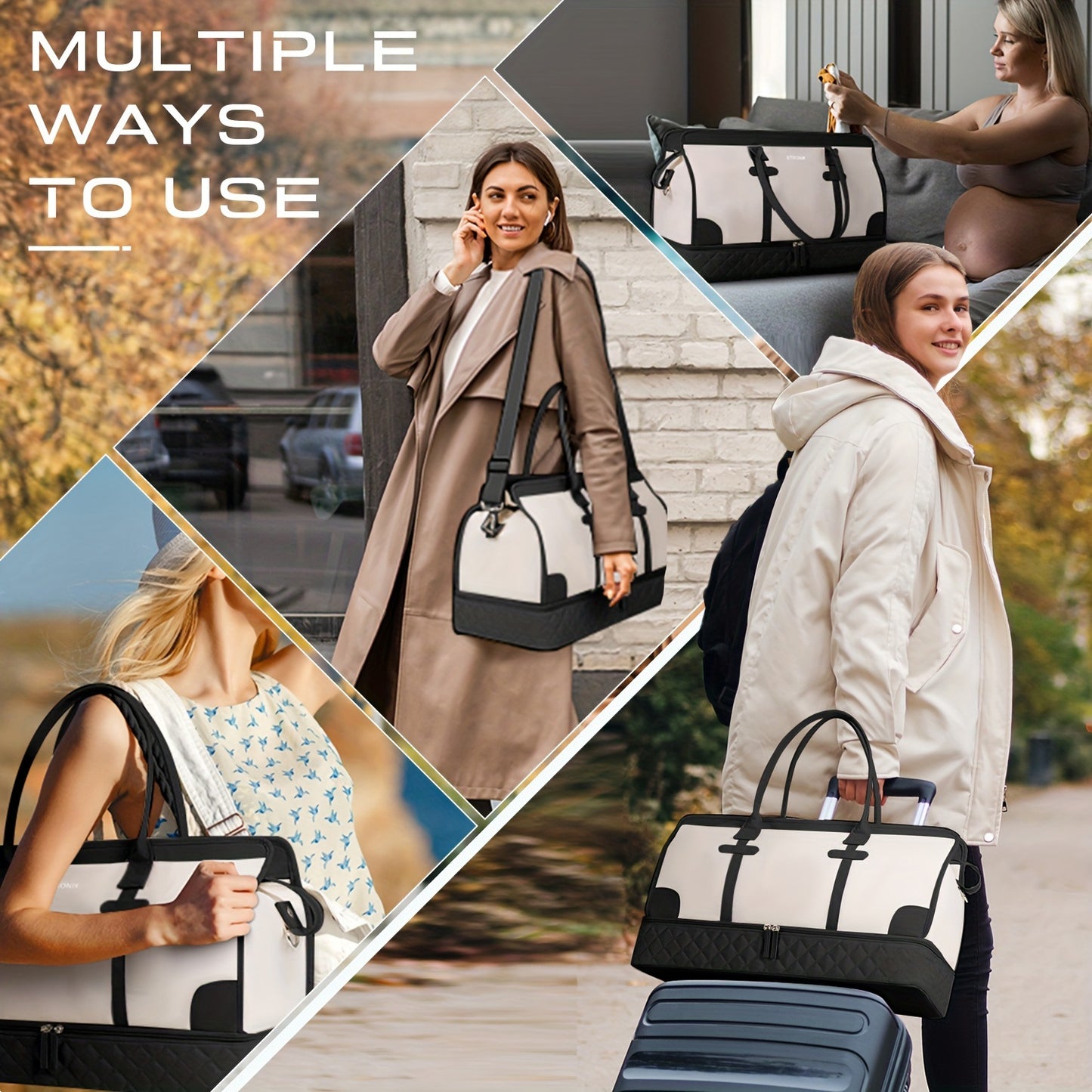 Shoulder Bag with Adjustable Straps & 2 Cup Holders