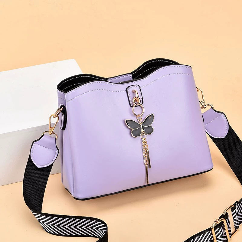 Crossbody Bag with Butterfly Charm - Small Fashion Handbag with Adjustable Strap & Gold Hardware