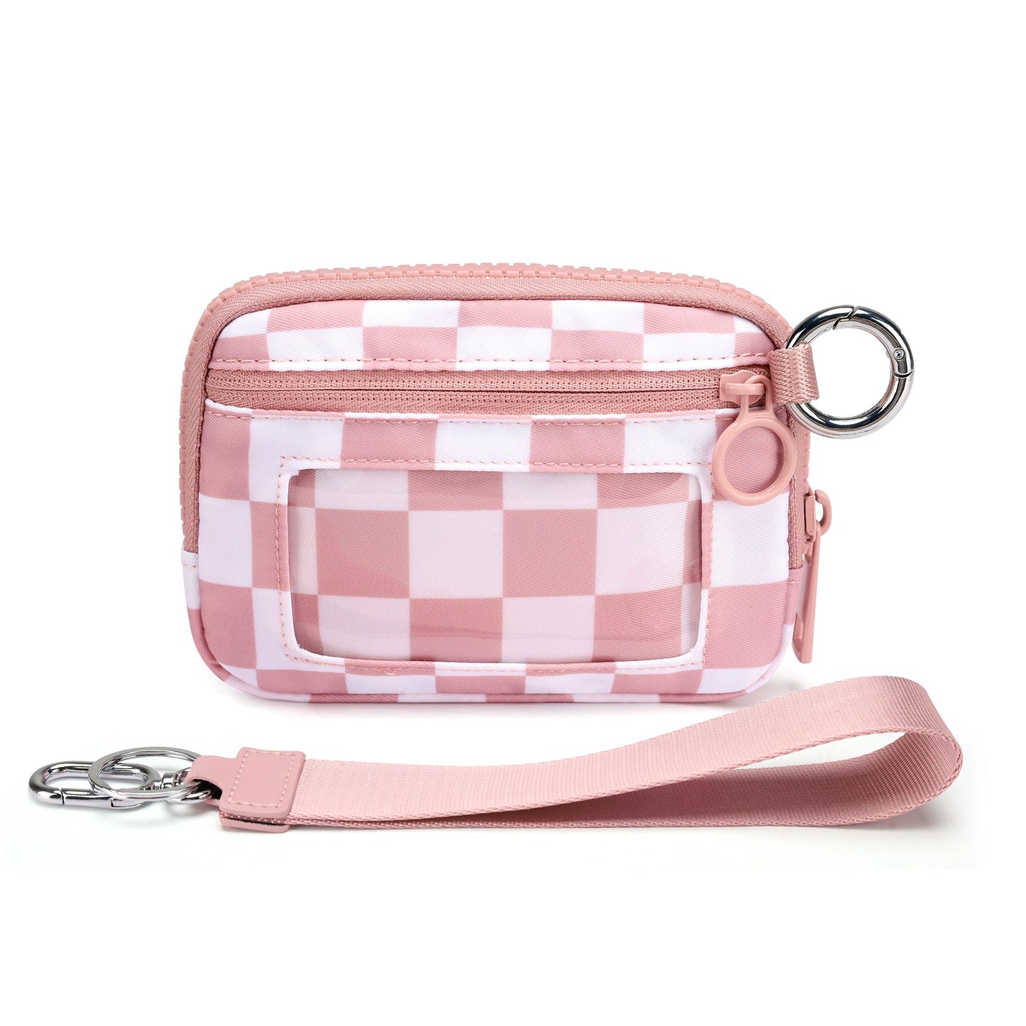 Checkered Wrist Bag - Waterproof Polyester Sports Running Pouch with Detachable Strap & Key Ring
