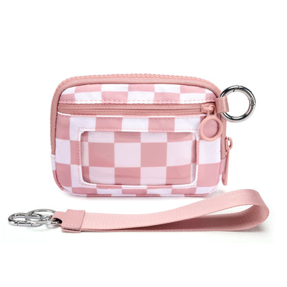 Checkered Wrist Bag - Waterproof Polyester Sports Running Pouch with Detachable Strap & Key Ring