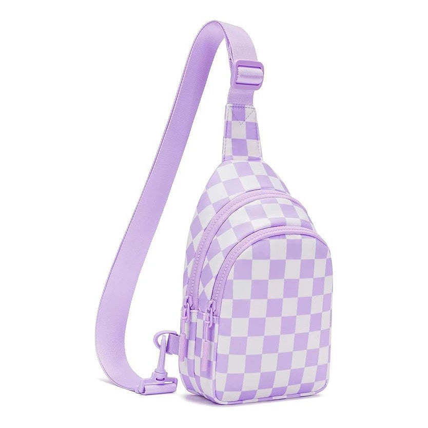 Checkered Sling Bag - Aesthetic Crossbody Chest Pack Water-Resistant Nylon Travel Bag
