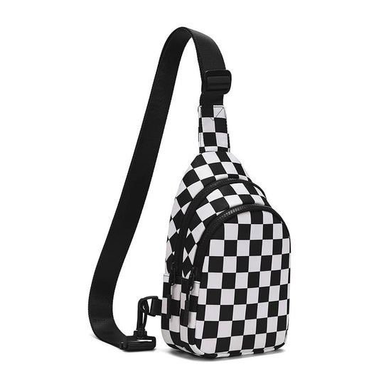 Checkered Sling Bag - Aesthetic Crossbody Chest Pack Water-Resistant Nylon Travel Bag