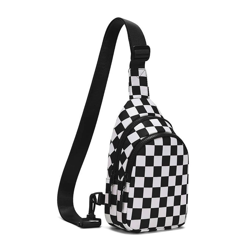 Checkered Sling Bag - Aesthetic Crossbody Chest Pack Water-Resistant Nylon Travel Bag