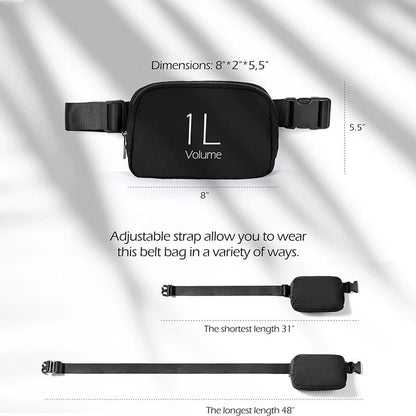Black Lightweight Nylon Waist & Chest Bag - Splash - Proof Adjustable Running Fanny Pack